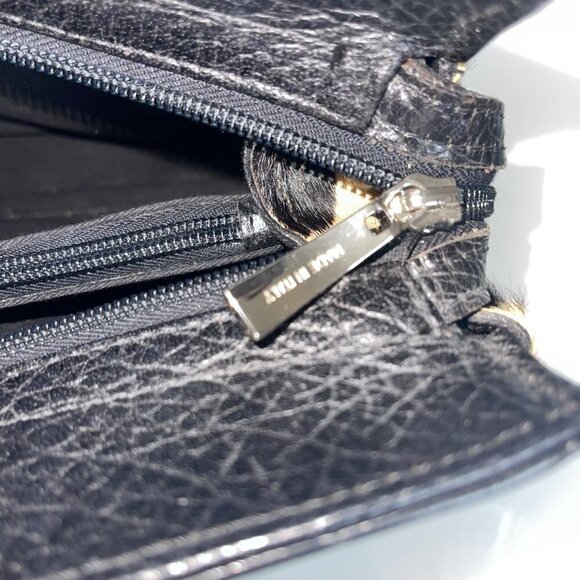 Womens Shoulder HandBag Brown Cowhide Hair Croc Embossed Leather Made In Italy - Picture 15 of 16